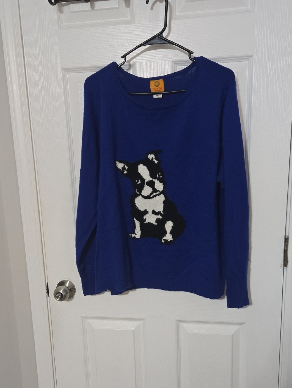 Ruby Rd. Royal Blue Sweater with Black & White Dog Motif